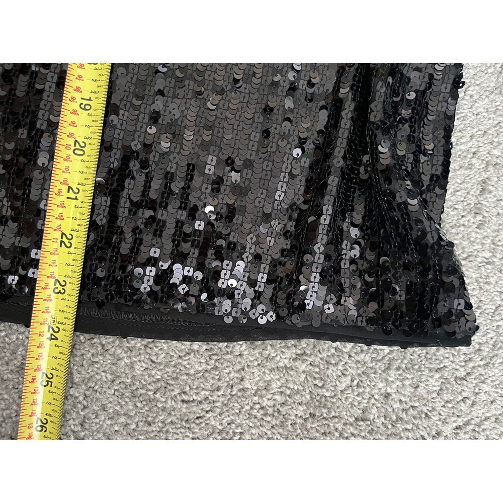 EXPRESS Black Sequin Short Sleeve Top Small Boxy Glamorous Festive Party Blouse - Picture 8 of 8